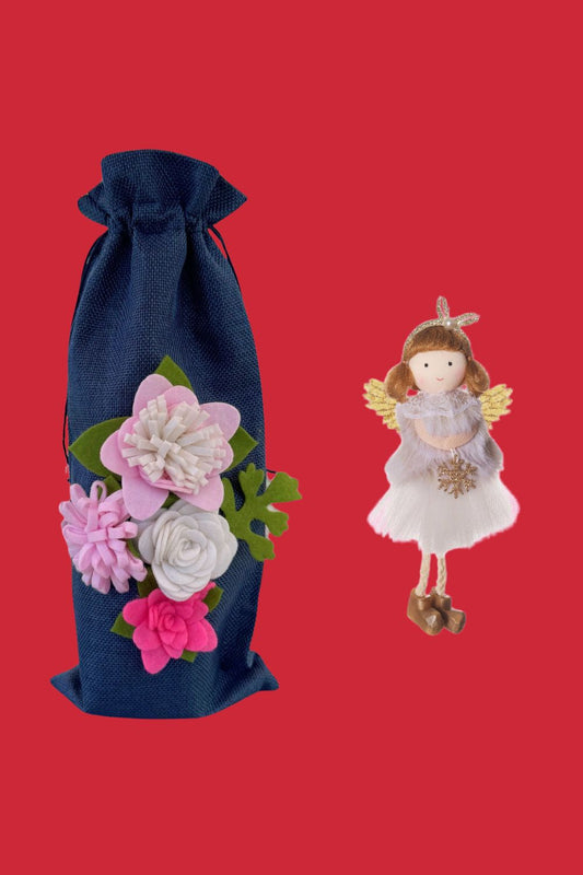 Annah Stretton Navy Wine Gift Bag and Angel set