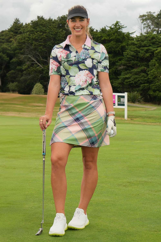 Mickey Shirt Hydrangea Pretty styled with golf skort