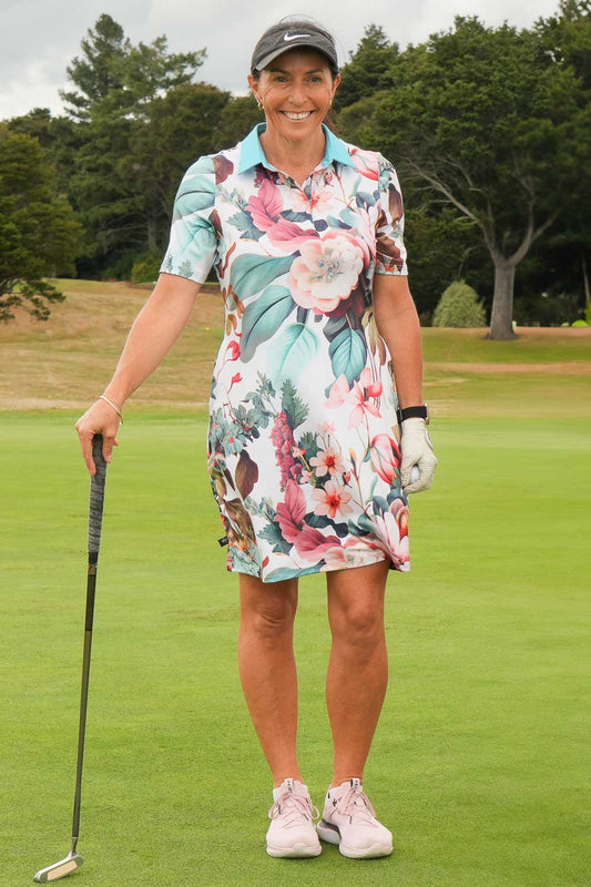 Front view Lydia Dress Painted Blue – women’s golf dress