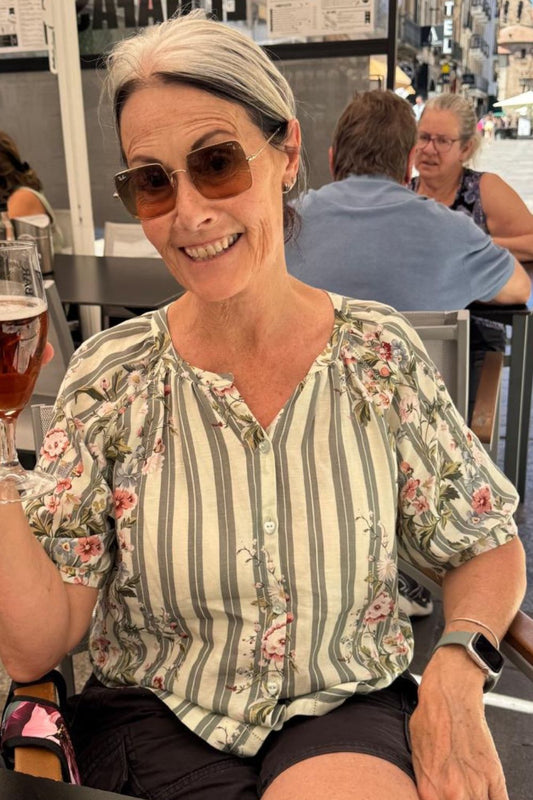Amelie Bambi Top Meadow Stripes floral blouse by Annah Stretton