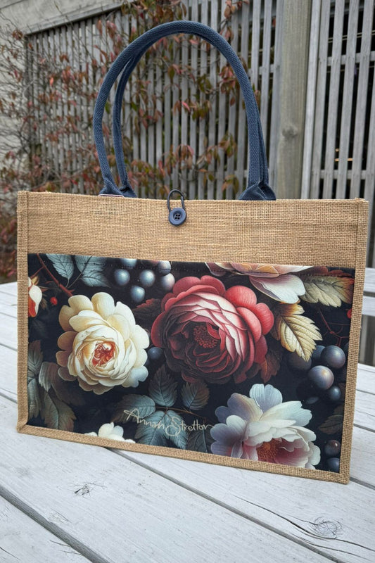 Fruitful Rose floral jute bag Annah Stretton NZ