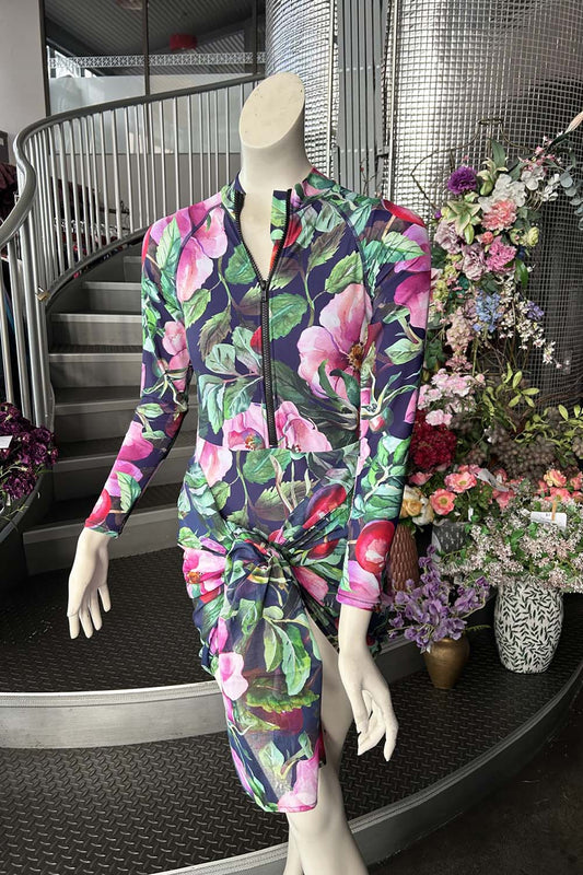 Mannequin wearing the Annah Stretton Swim Scarf Wrap in Indigo Rosehip