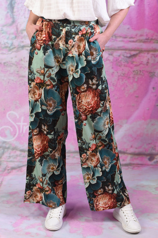 Wide-leg floral trousers New Zealand designer
