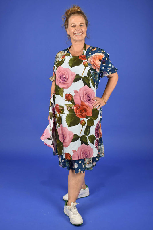 floral cotton apron with adjustable neck strap