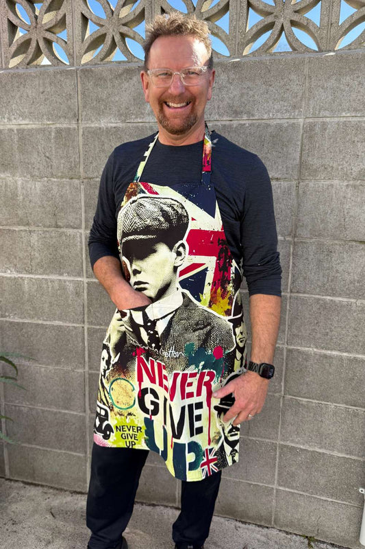 Retro print cotton apron with pockets