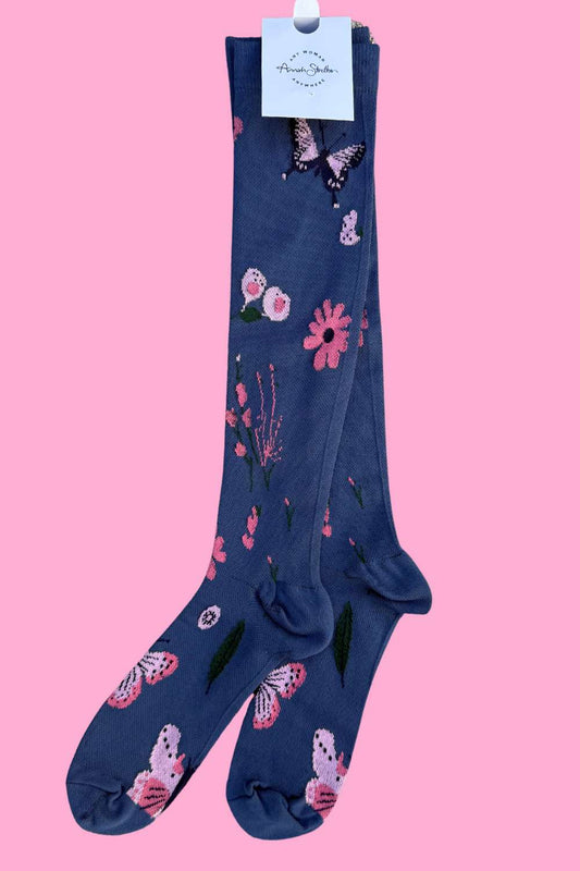Navy Floral Compression Socks