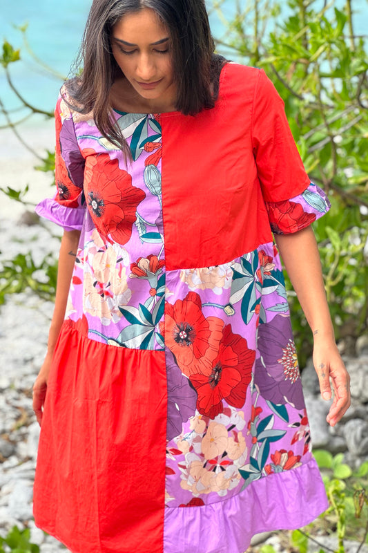 Women’s floral cotton summer dress in lilac print NZ