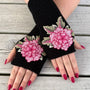 Bloom Fingerless Mittens - Pink Rose