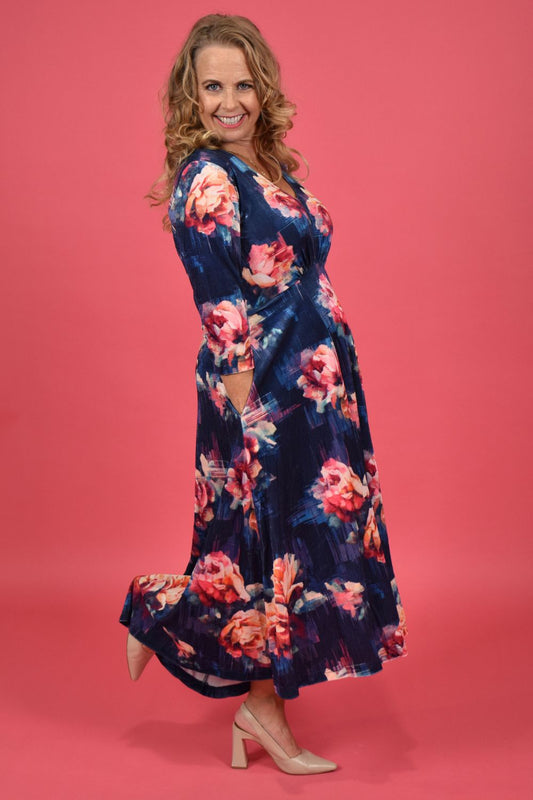 Veronica Jude Velvet Dress - Static Florals