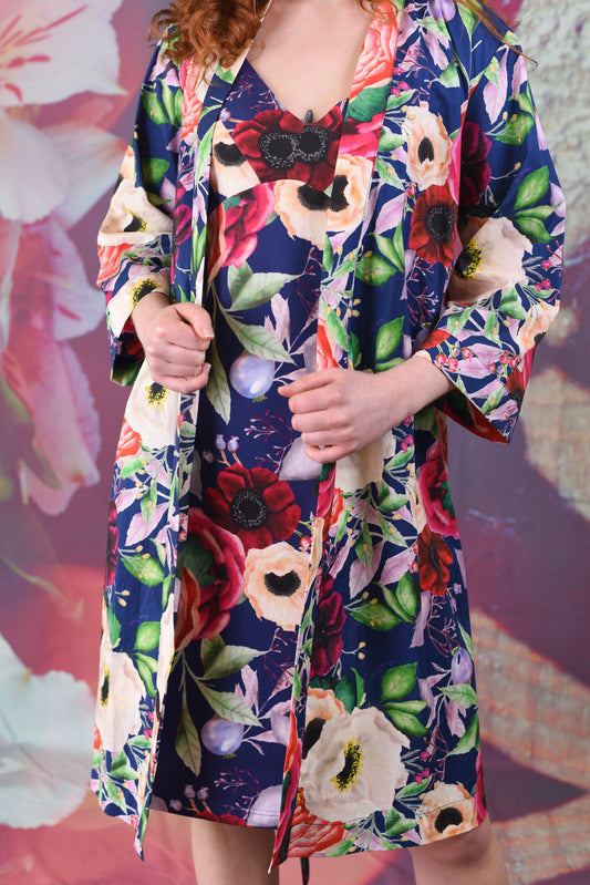 Casey Robe – Navy Poppies 100% Cotton by Annah Stretton