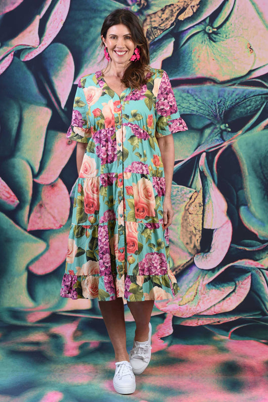 Women’s cotton floral shirt dress with puff sleeves – Love in the Mist