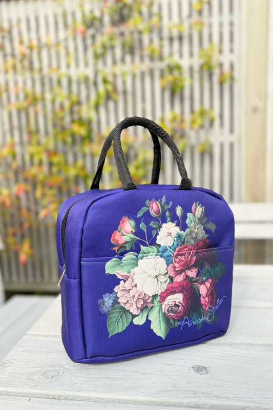Designer insulated cosmetic & travel tote – navy floral pattern