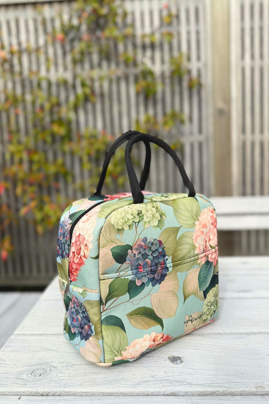 Designer insulated cosmetic and travel tote NZ – hydrangea floral pattern