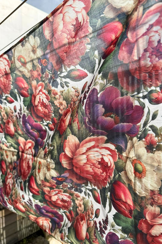 Petal Poem cotton wrap close-up – bold floral print