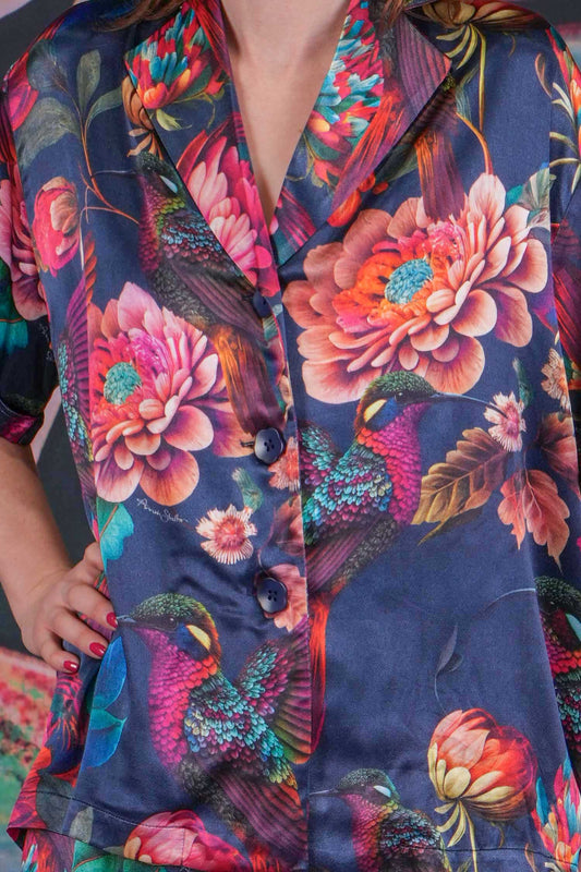 Women’s bird print short sleeve blouse NZ