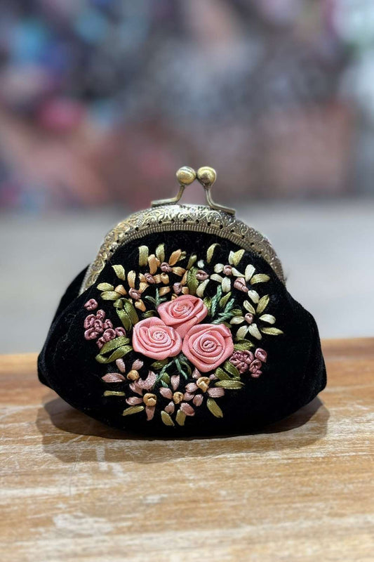 Edna Velvet Coin Purse - Black