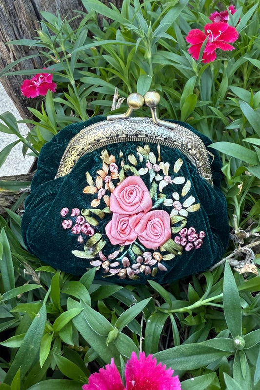 Edna Velvet Coin Purse - Forest Green
