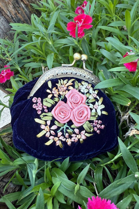 Edna Velvet Coin Purse - Navy