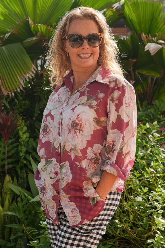 Women’s floral cotton gauze shirt NZ