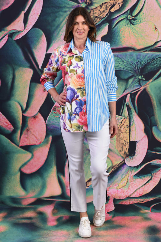 Women’s floral and stripe cotton shirt NZ