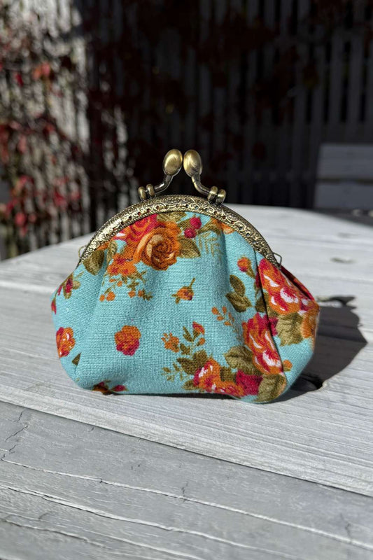 Mini Floral Coin Purse - Aqua