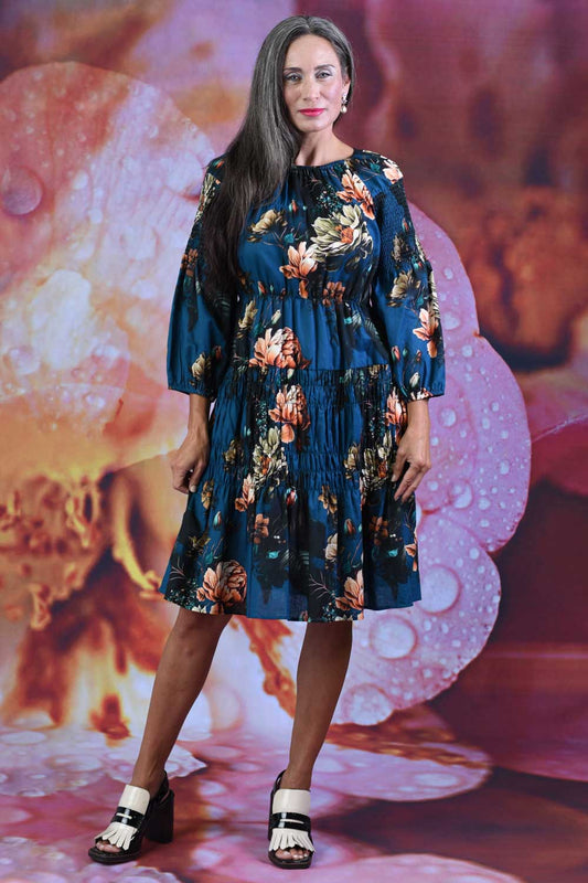 Gracey Hazel Dress – Peony Forest Linen Cotton by Annah Stretton