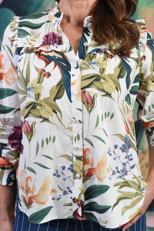 Ruffle detail cotton shirt by Annah Stretton