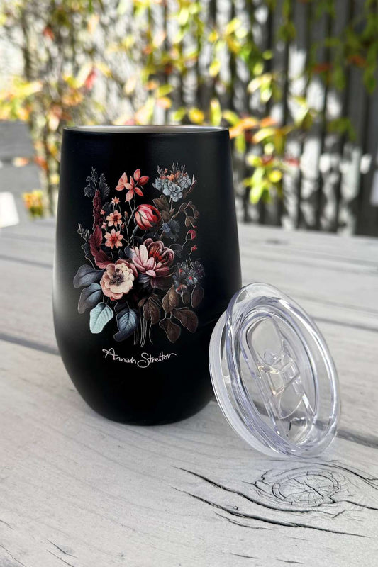 Painted Blue 300ml travel cup with sliding lid