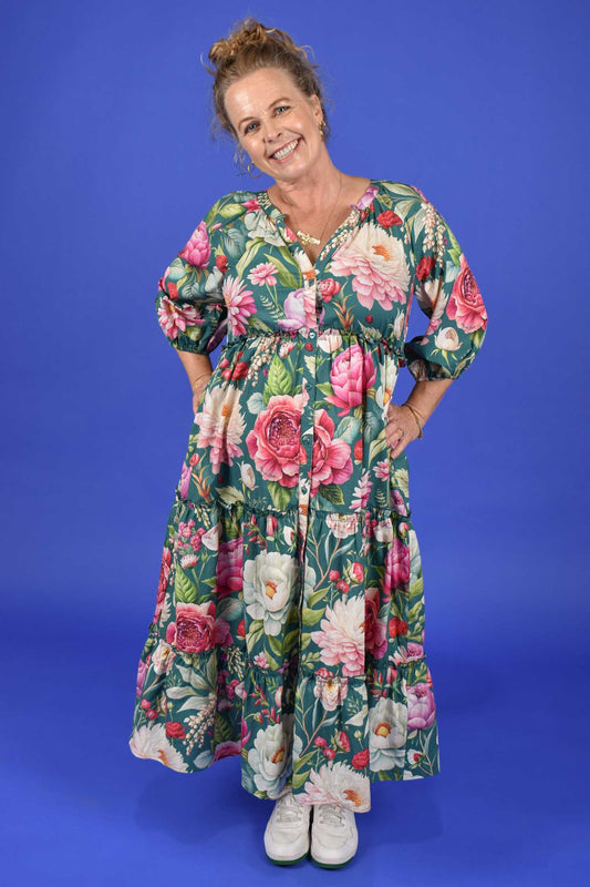 Jasmine Bloom Dress – Forest Flourish Cotton by Annah Stretton