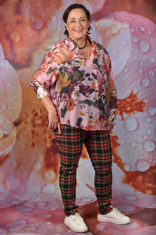 Women’s pink floral long sleeve blouse NZ