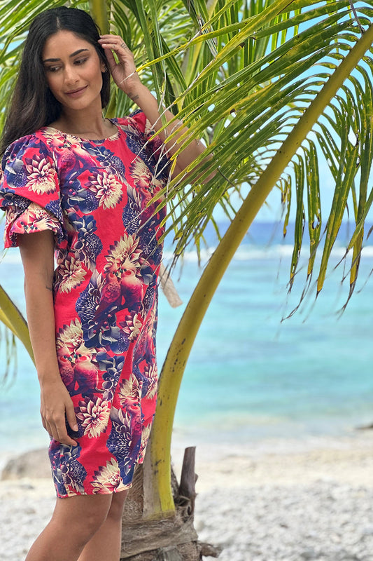 Kennedy Dress – Love Birds Coral Cotton by Annah Stretton