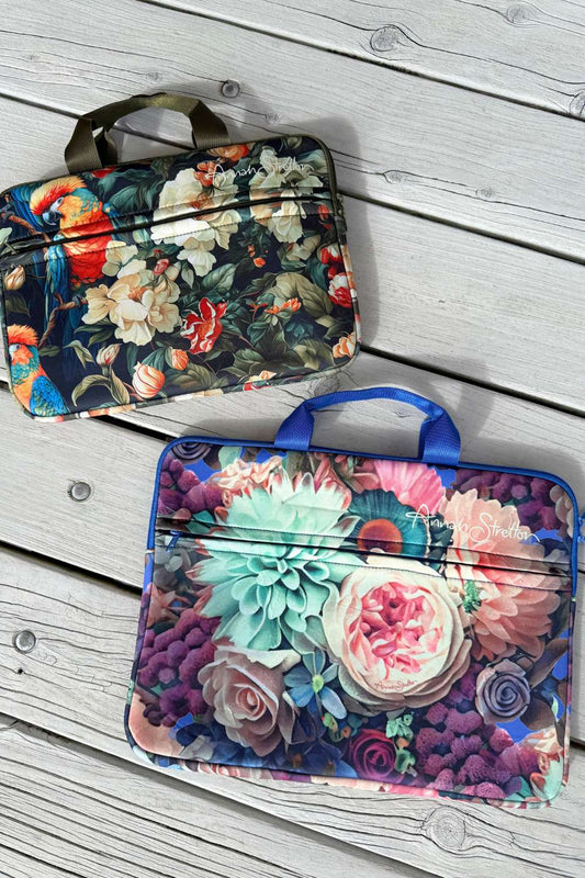 floral neoprene laptop bag 15 to 18 inch with handles and strap