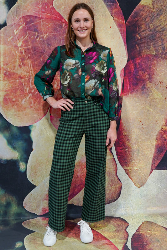 Women’s green check wide-leg trousers