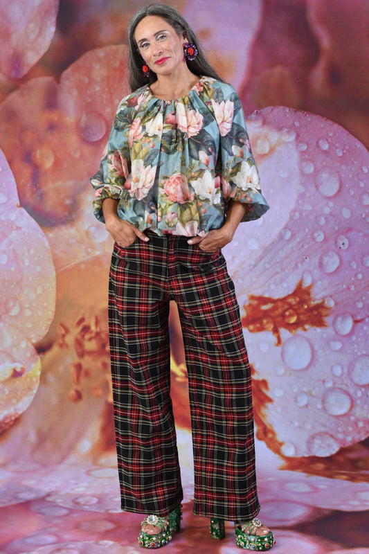 Women’s wide-leg plaid trousers