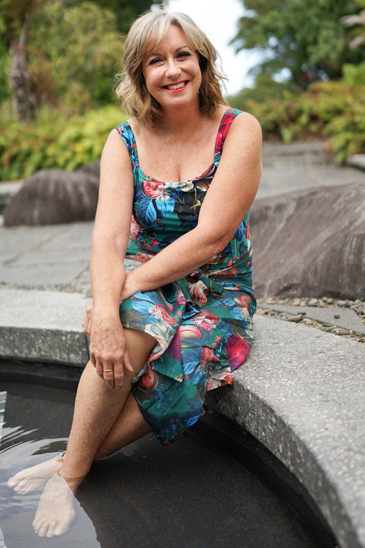 Rosie Forest wrap styled as sarong