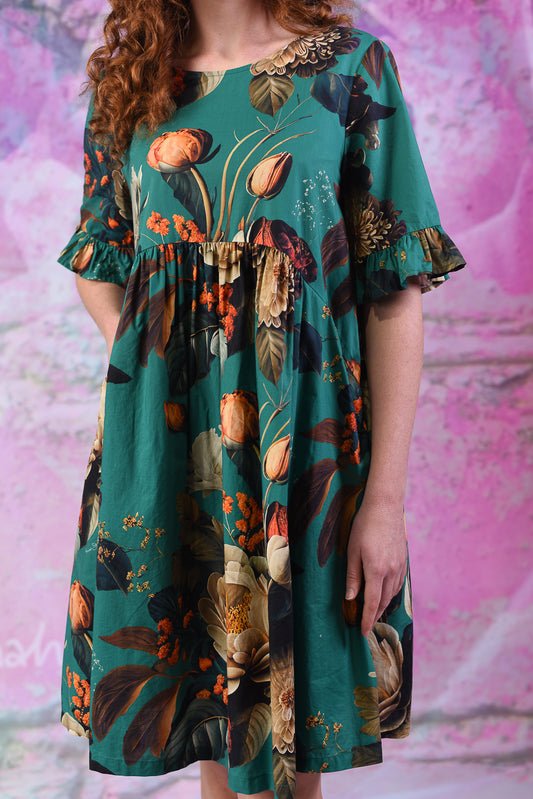 Relaxed fit cotton dress with babydoll waistline NZ