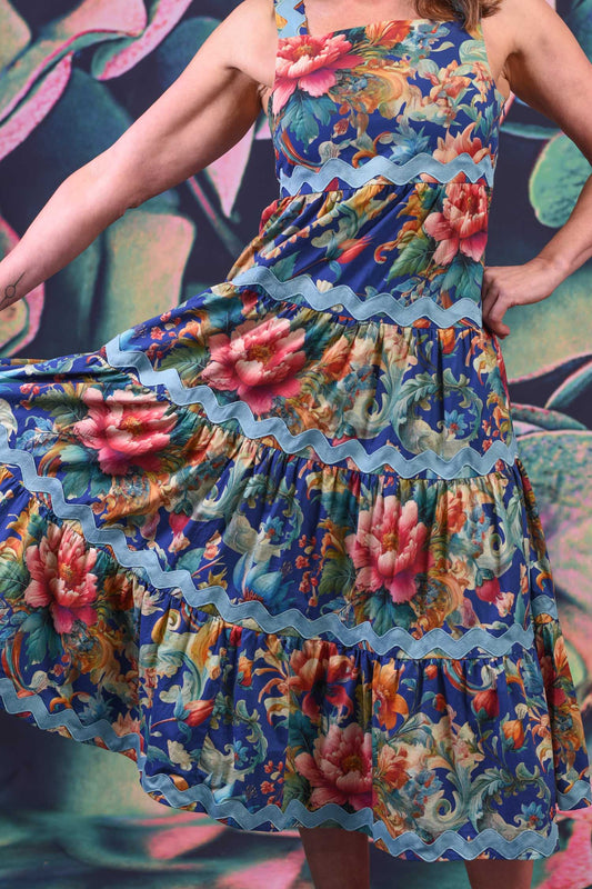 Meg cotton dress with tiered skirt and side zip