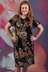 Another model wearing the Annah Stretton O'Hara Gem black velvet dress