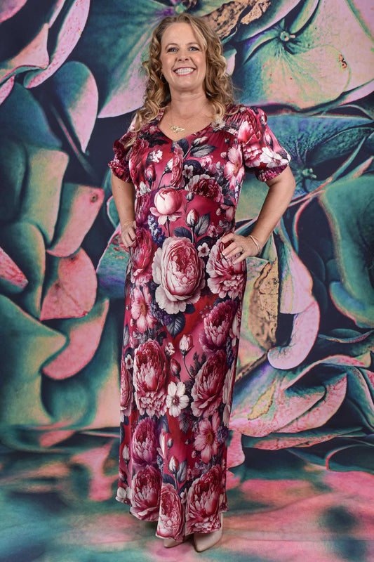 Penny Lane Dress - Crimson Bloom