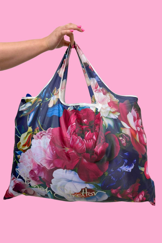 Foldable floral tote bag by Annah Stretton sustainable
