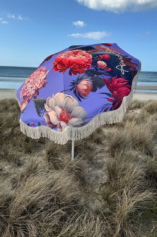 annah stretton petals lilac floral beach umbrella