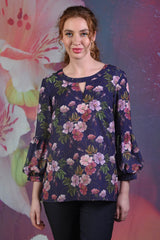 Model wearing Annah Stretton Poison Gabor  Floral Top