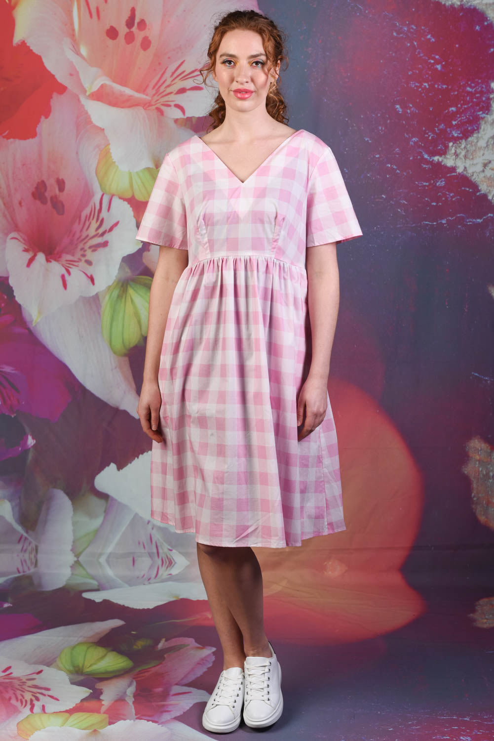 Saski Angel Dress Pink Check Cotton Dresses Annah Stretton NZ