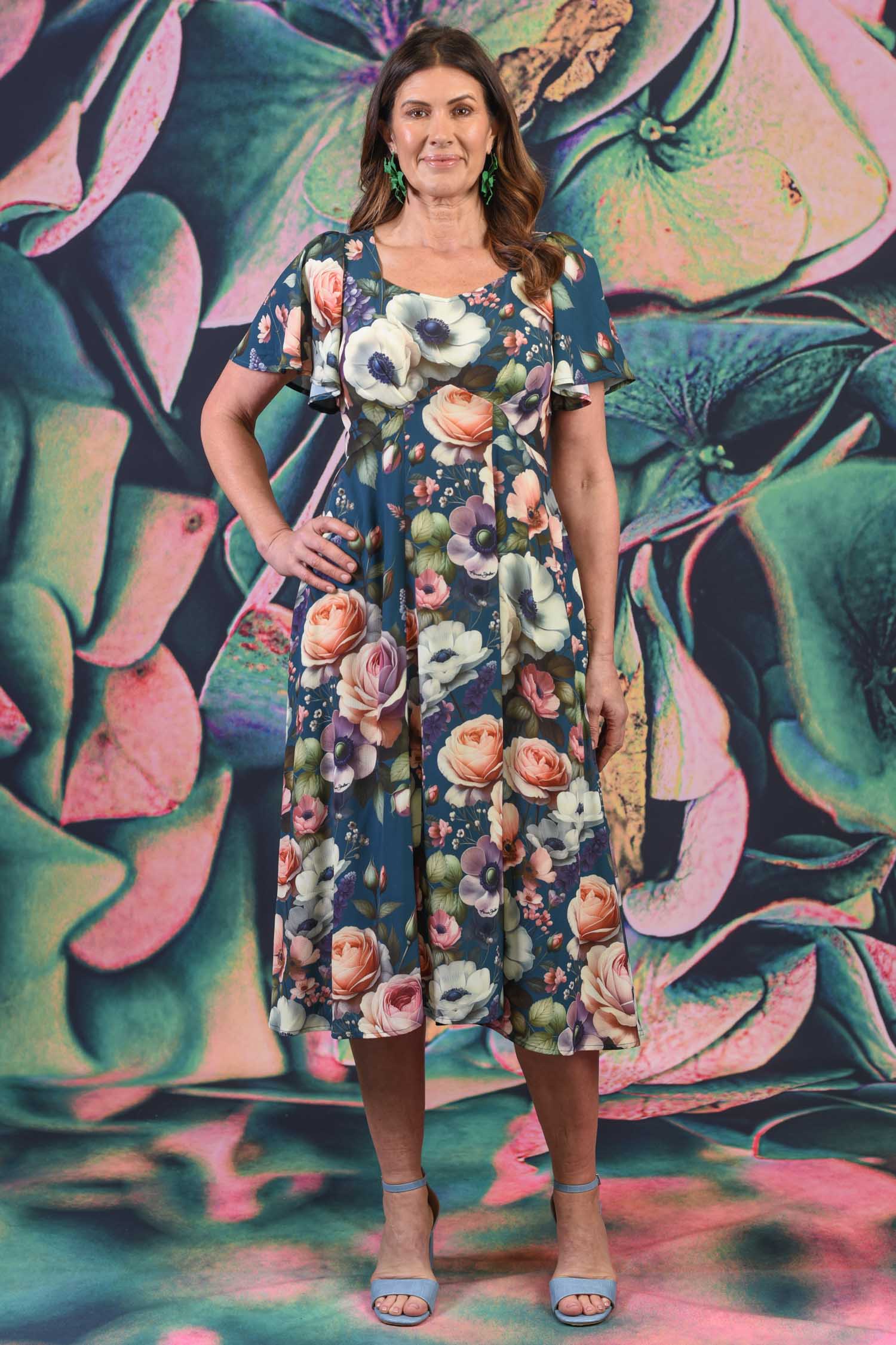 Sybil Dress Anemone Winter Floral Midi Occasion Dress Annah Stretton Sybil Dress Anemone Winter Floral Midi Occasion Dress Annah Stretton