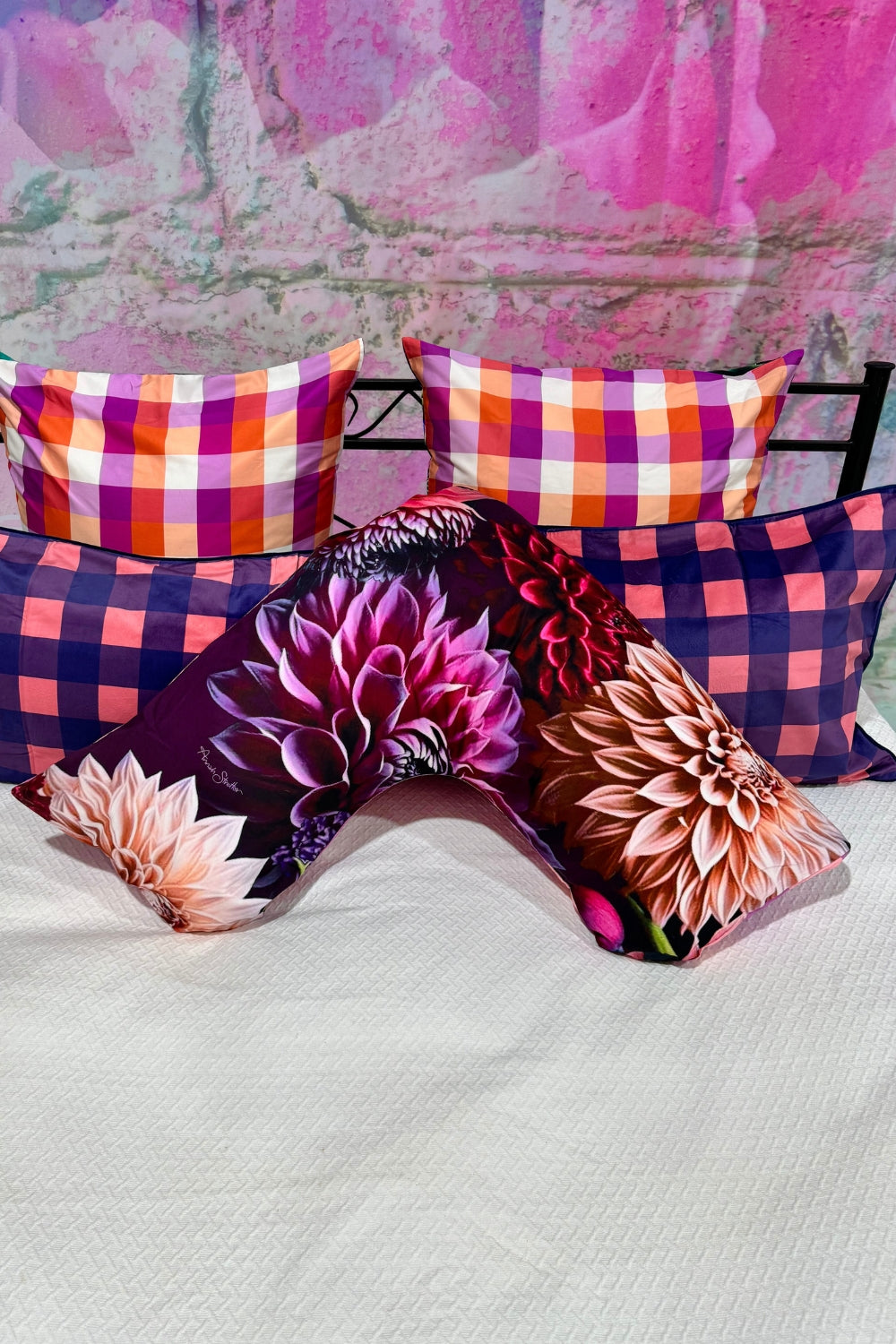 Cotton Tri Pillow Case Purple Dahlia V and U Shaped Pillow