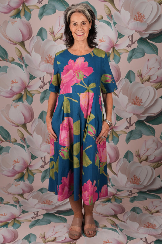 Violet Rose Dress – Cerulean Blue 100% Cotton by Annah Stretton