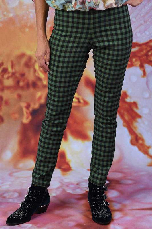 Vita Olive Narrow Leg Pants - Green Check