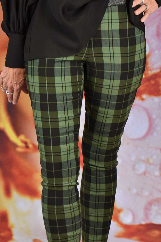 Vita Olive Narrow Leg Pants - Green Plaid