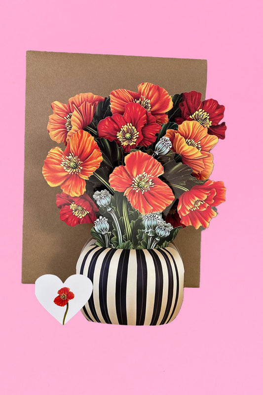 The Annah Stretton Pop Up bouquet card in poppy design