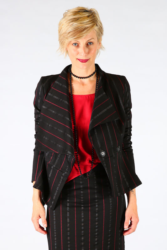 Brenna Brea Jacket, Annah Stretton AW19, Black Stripe Jacket, Shot on Model